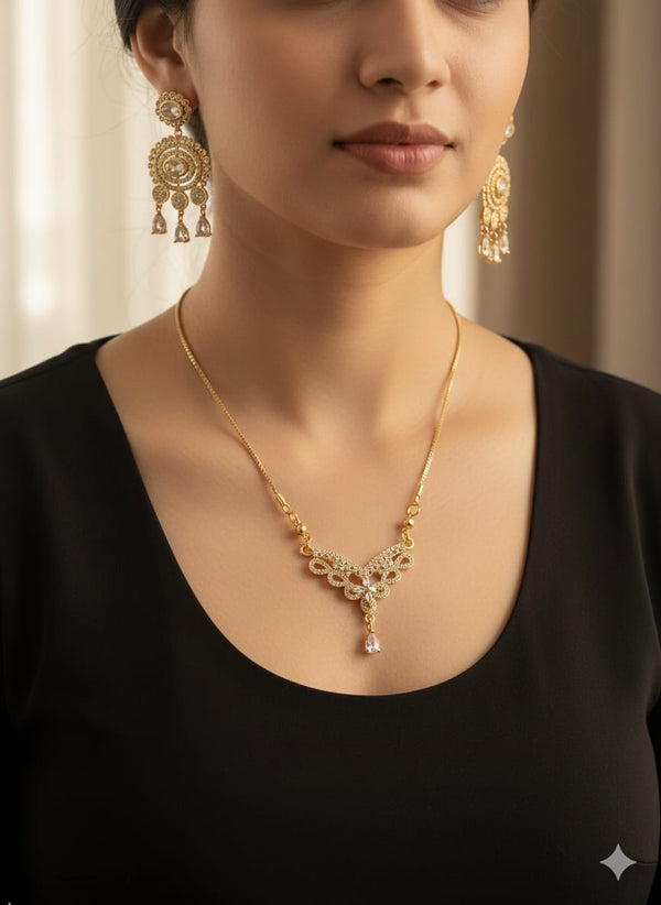 High quality  Zarcon gold pleated  Long earrings  Pendant set